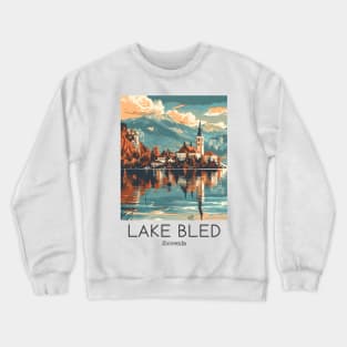 A Vintage Travel Illustration of Lake Bled - Slovenia Crewneck Sweatshirt